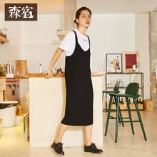 森宿简约H型裙子秋装2018新款chic休闲中长款背带针织连衣裙女图片