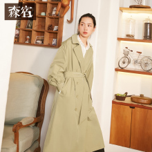 卡其色宽松风衣外套女秋装2018新款chic中长款系带连帽通勤大衣图片