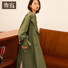 森宿Y秋装2018新款军绿色宽松腰带开衫工装风中长款外套风衣女图片