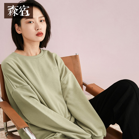 森宿Y纯色圆领套头刺绣卫衣女秋装2018新款ins韩版慵懒风宽松上衣商品大图