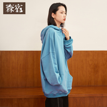 森宿Y中长款纯色套头连帽卫衣女秋装2018新款ins韩版宽松纯棉上衣图片