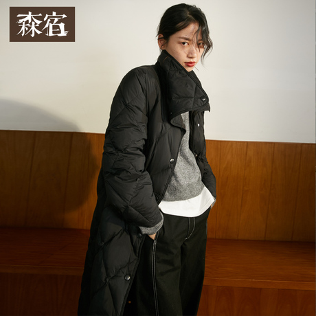 森宿Y中长款菱形白鸭绒羽绒服女冬装2018新款ins时尚宽松加厚外套商品大图