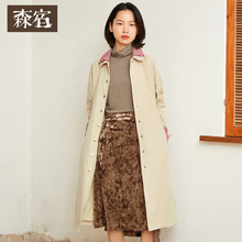森宿Y杏色风衣女秋冬装2018新款chic气质休闲中长款过膝大衣外套图片