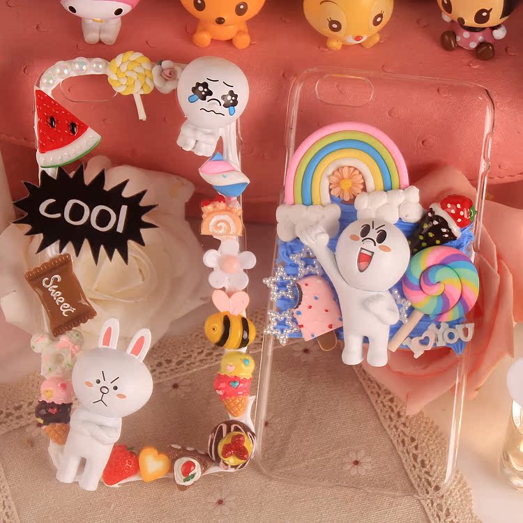 卡通公仔小熊兔子奶油胶蛋糕iphone手机壳手工