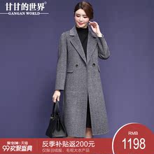 甘甘的世界2018新款双面呢大衣西装翻领人字纹中长款中年大码外套图片
