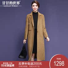 甘甘的世界2018秋冬纯色修身阿尔巴卡面料双面呢大衣中年长款外套图片