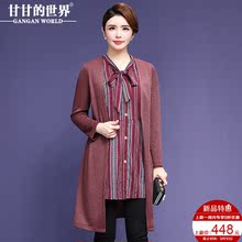 甘甘的世界2018秋装新款大码上衣假两件妈妈装长袖衬衫女中长款图片