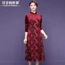 【刺绣蕾丝花朵】甘甘的世界2018秋冬新品婚宴女装刺绣拼接金丝绒图片