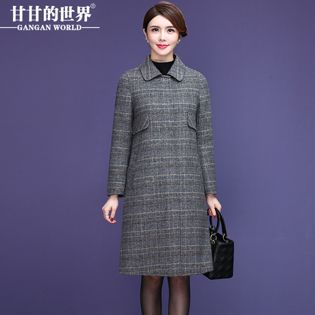 【80%羊毛】甘甘的世界秋冬新款娃娃领格子双面呢大衣毛呢外套女商品大图