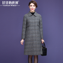 【80%羊毛】甘甘的世界秋冬新款娃娃领格子双面呢大衣毛呢外套女图片