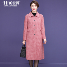 【75%羊毛】甘甘的世界2018秋冬新款格子修身中长款双面呢大衣女图片