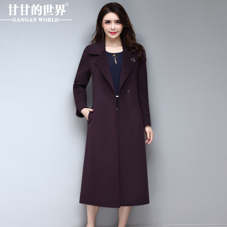 毛呢大衣女2017秋冬新款甘甘的世界中长款西装翻领双面毛呢外套女商品大图
