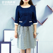 连衣裙女两件套中长款2017新款甘甘的世界韩版圆领中年套装裙女装图片