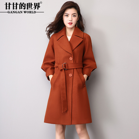 Q大衣女中长款单排扣2018春装新款甘甘的世界时尚纯色收腰外套女商品大图