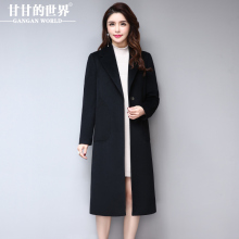 毛呢大衣女翻领长款2017秋冬新款甘甘的世界韩版纯色长袖呢子外套图片