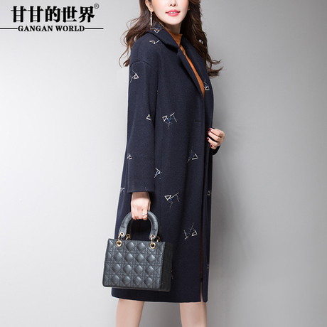甘甘的世界2018新款毛呢大衣西装翻领刺绣毛呢外套中年女装妈妈装商品大图