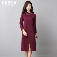 连衣裙女圆领长袖2018春装新款甘甘的世界OL纯色收腰显瘦中长裙Q图片