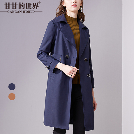 甘甘的世界春装新款中长款休闲风衣外套女收腰翻领长袖宽松显瘦女商品大图