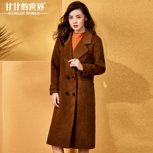 毛呢外套女中长款20117秋冬新款甘甘的世界宽松翻领双面呢大衣Q图片