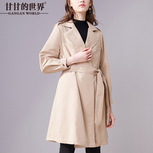 甘甘的世界春季新款中长款风衣外套收腰翻领简约长袖宽松显瘦女图片