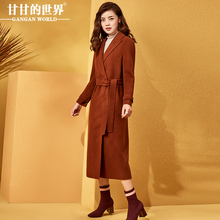 毛呢外套女长款2017秋冬新款甘甘的世界收腰西装领双面呢子大衣Q图片