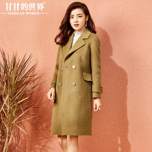 毛呢外套女中长款2017秋冬新款甘甘的世界翻领长袖双面呢子大衣Q图片