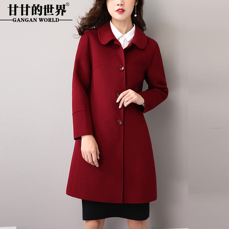女士大衣冬款中长款2018新款甘甘的世界纯色修身双面毛呢大衣女商品大图