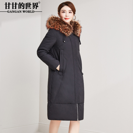 羽绒服女过膝长款貉子毛领H版型遮肉显瘦甘甘的世界冬季新款保暖商品大图