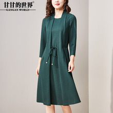 针织连衣裙春装2018新款甘甘的世界中年大码女装妈妈中长款连衣裙图片