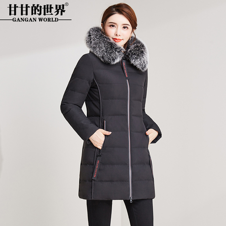 甘甘的世界羽绒服女短款狐狸毛领2018冬季新款纯色外套防水拉链商品大图