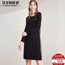 针织衫女装中长款2018秋装新款甘甘的世界圆领撞色毛衣女连衣裙图片