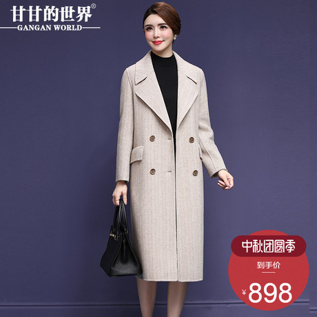 【90%羊毛】甘甘的世界秋冬新款直筒气质翻领大码双面呢大衣女商品大图