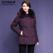 妈妈装羽绒服女2018冬季新款甘甘的世界狐狸毛领短款外套防风保暖图片