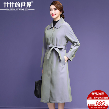 甘甘的世界2018秋装新款长款风衣外套女腰带收腰大码中年女装显瘦商品大图