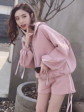 短款卫衣女春秋薄款2019新款韩版学生宽松bf慵懒风短裤两件套套装