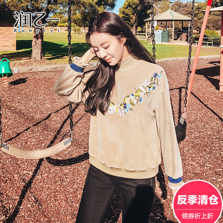 润乙一小清新卫衣女秋新款宽松长袖半高领套头外套女商品大图