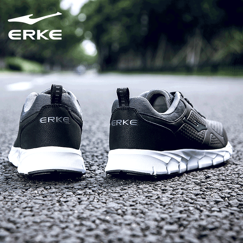 ERKE Men's Shoes Spring/Summer 2019 Breathable Running Shoes Casual Shoes Student activism Shoes Men's Running Shoes Black