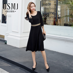 欧诗曼锦2018秋季新品女装气质圆领七分袖修身显瘦亮丝J18CL1695