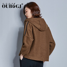 OUBOGJ连帽毛呢外套女短款休闲宽松女装秋冬2018新款韩版呢子衣潮图片