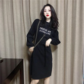 chic复古修身 百搭中长裙潮 显瘦收腰卫衣连衣裙女时尚 韩版 秋冬新款