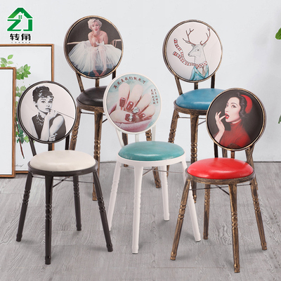 铁艺复古椅做旧美式简约餐椅欧式化妆凳子创意餐厅美甲椅子靠背椅
