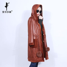 Z帝莎澜女装2017帽版羊剪绒大衣双面穿收腰皮草长外套YJR71218T5图片