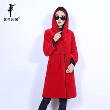 Z帝莎澜女装2017帽版羊剪绒大衣双面穿两用宽松长外套YJR71206T图片