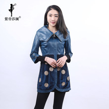 紫帝莎澜女装2018新款大翻领绵羊皮皮衣修身显瘦长款外套Y14030图片