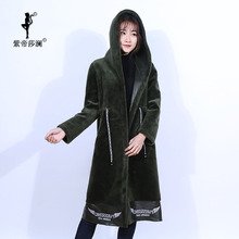 Z帝莎澜女装2017新款连帽双面穿两用羊剪绒皮草大衣长外套1982图片