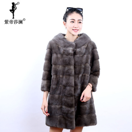 紫帝莎澜女装2018新款立领水貂毛皮草整貂宽松长款外套SD80802T5商品大图
