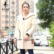 紫帝莎澜女装2018新款帽版羊剪绒皮草大衣休闲长款外套17BE-065图片