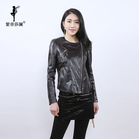 紫帝莎澜女装2018新款圆领绵羊皮皮衣百搭夹克短款外套6654商品大图