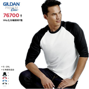 gildan吉尔丹76700插肩七分袖拼色纯棉男式圆领T恤文化广告衫LOGO