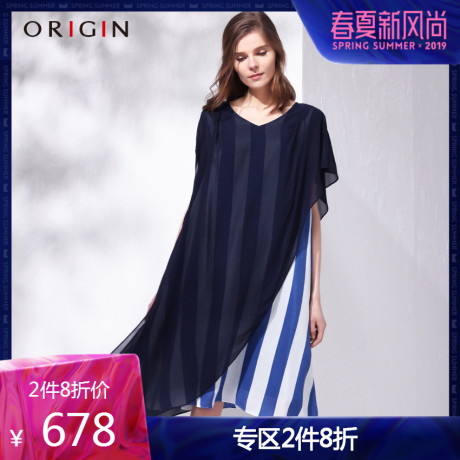 ORIGIN安瑞井夏季新款桑蚕丝连衣裙原创不规则假两件真丝裙子商品大图